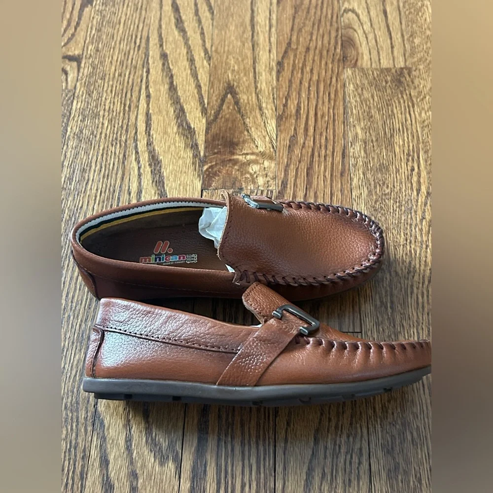 Minican Boys Brown Moc Toe Loafers Slip-On Dress Shoes EU 30